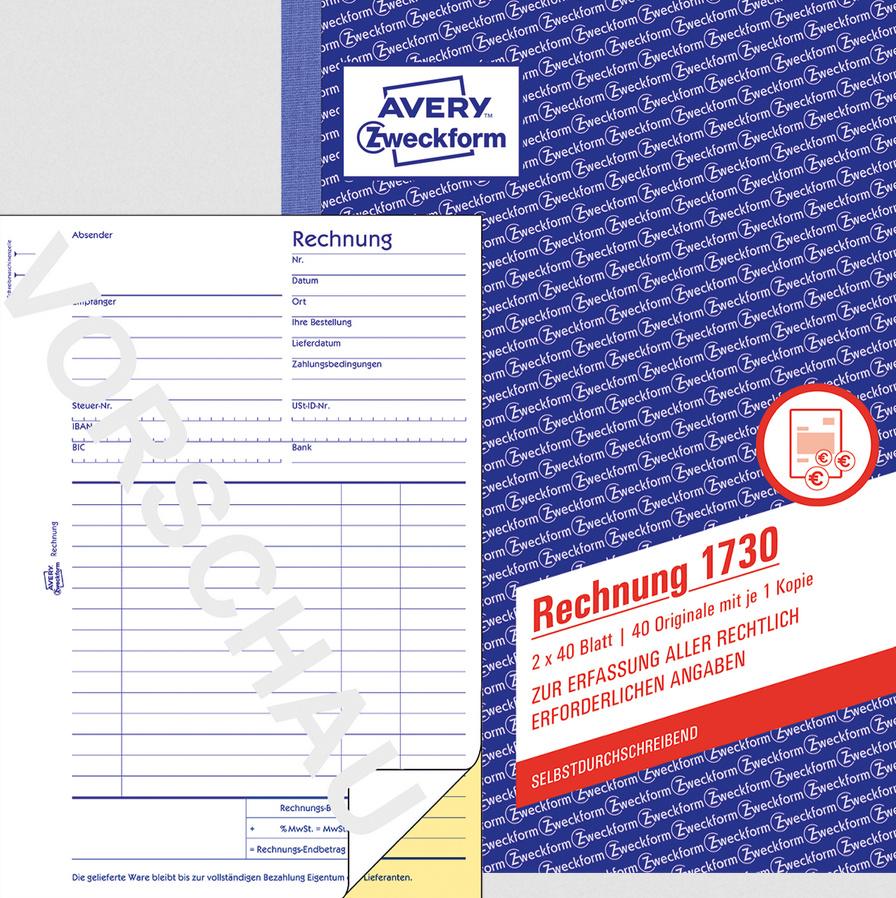 AVERY Zweckform Rechnung 1730, 1. und 2. Blatt bedruckt, SD, DIN A5