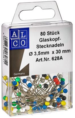 ALCO Glaskopfstecknadel 80 Stück farbig