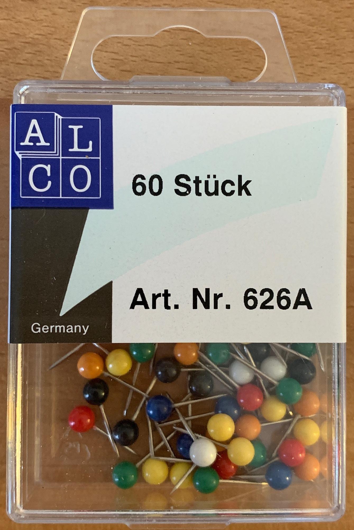 ALCO Landkarten-Nadeln 60 Stück farbig
