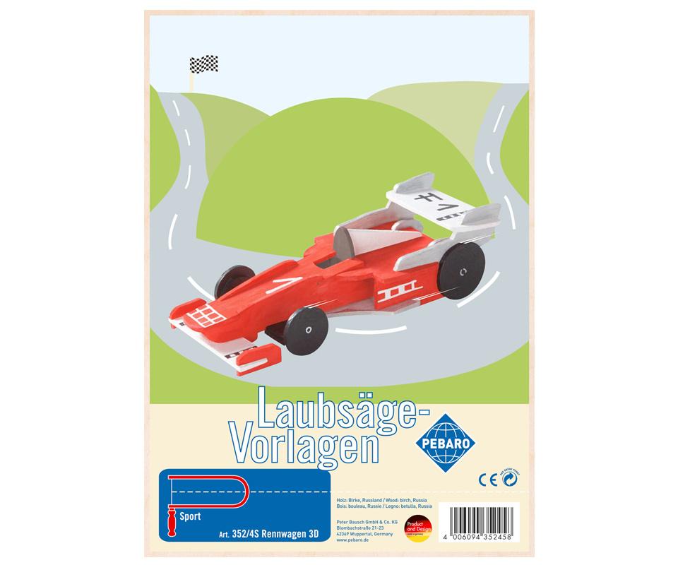 Pebaro - Laubsägevorlage"Rennwagen 3D"