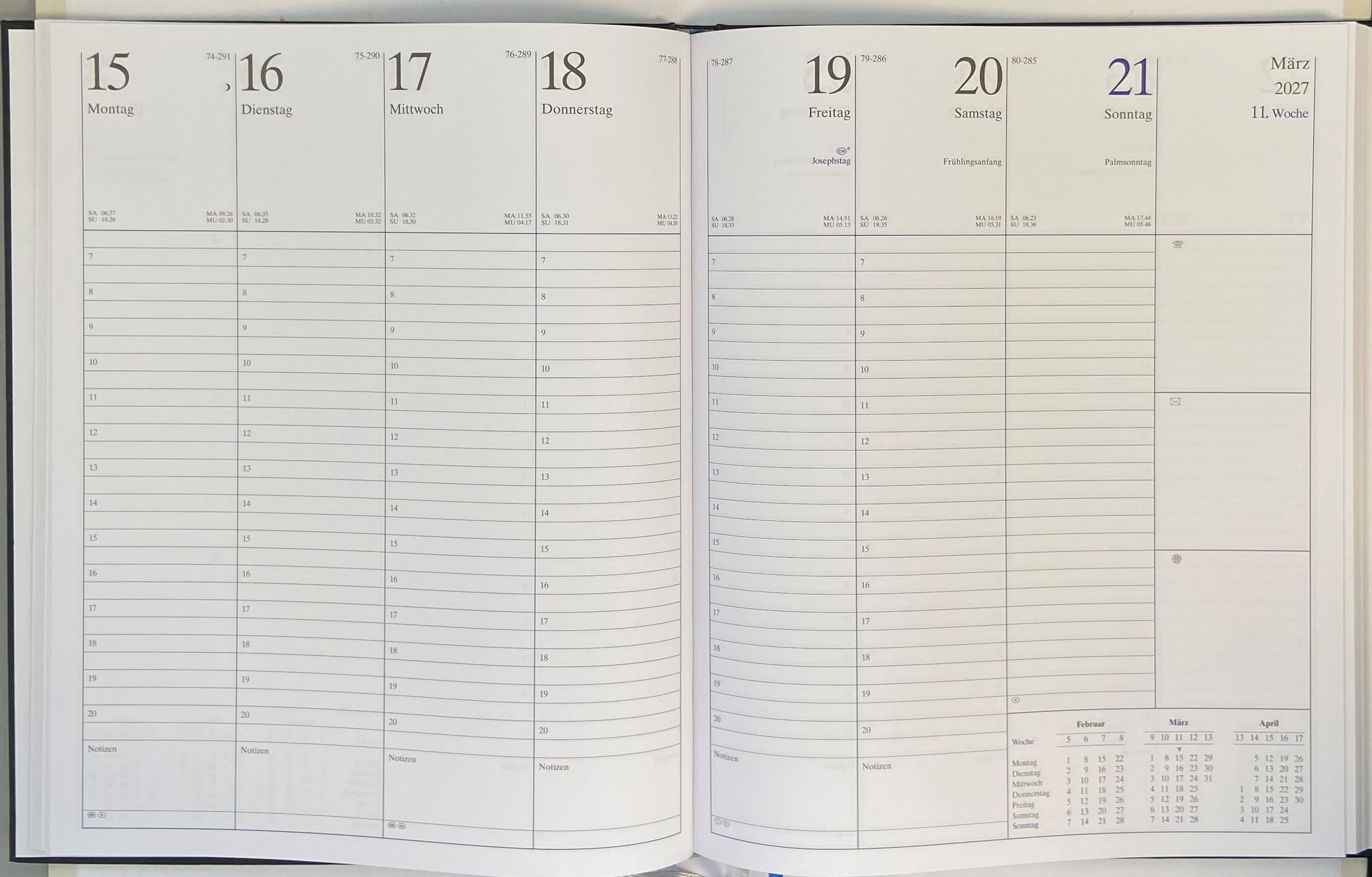 KALENDER-BUCH 2027 21x26cm Wochentimer Schwarz