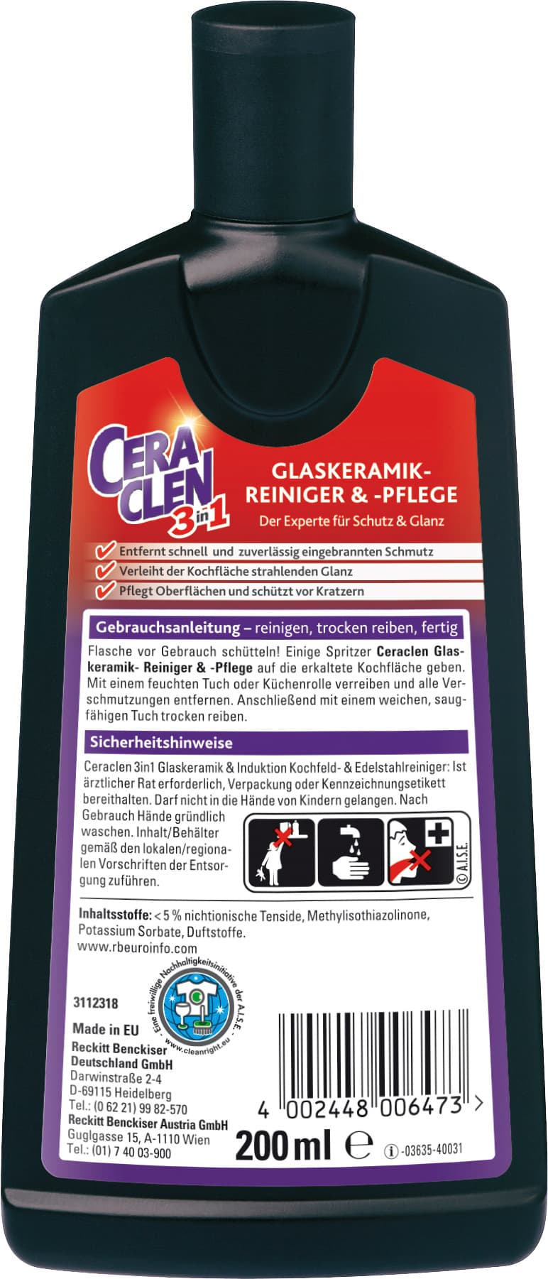 Produktbild Ceraclen 3in1 Glaskeramik Reiniger&Pfleger 200 ml 2 von 6