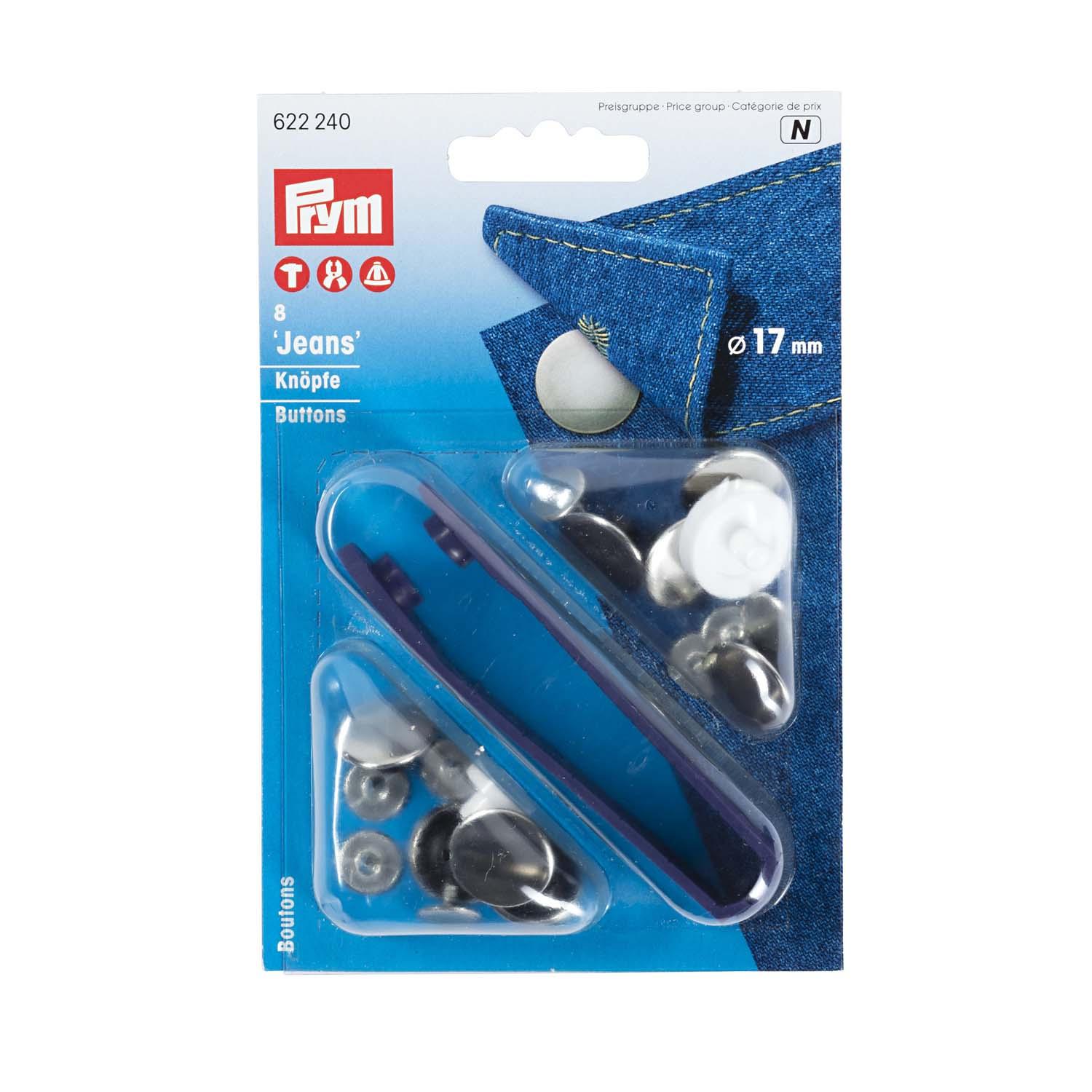 Prym nähfreie Jeans-Knöpfe glatt Messing 17 mm silberfarbig