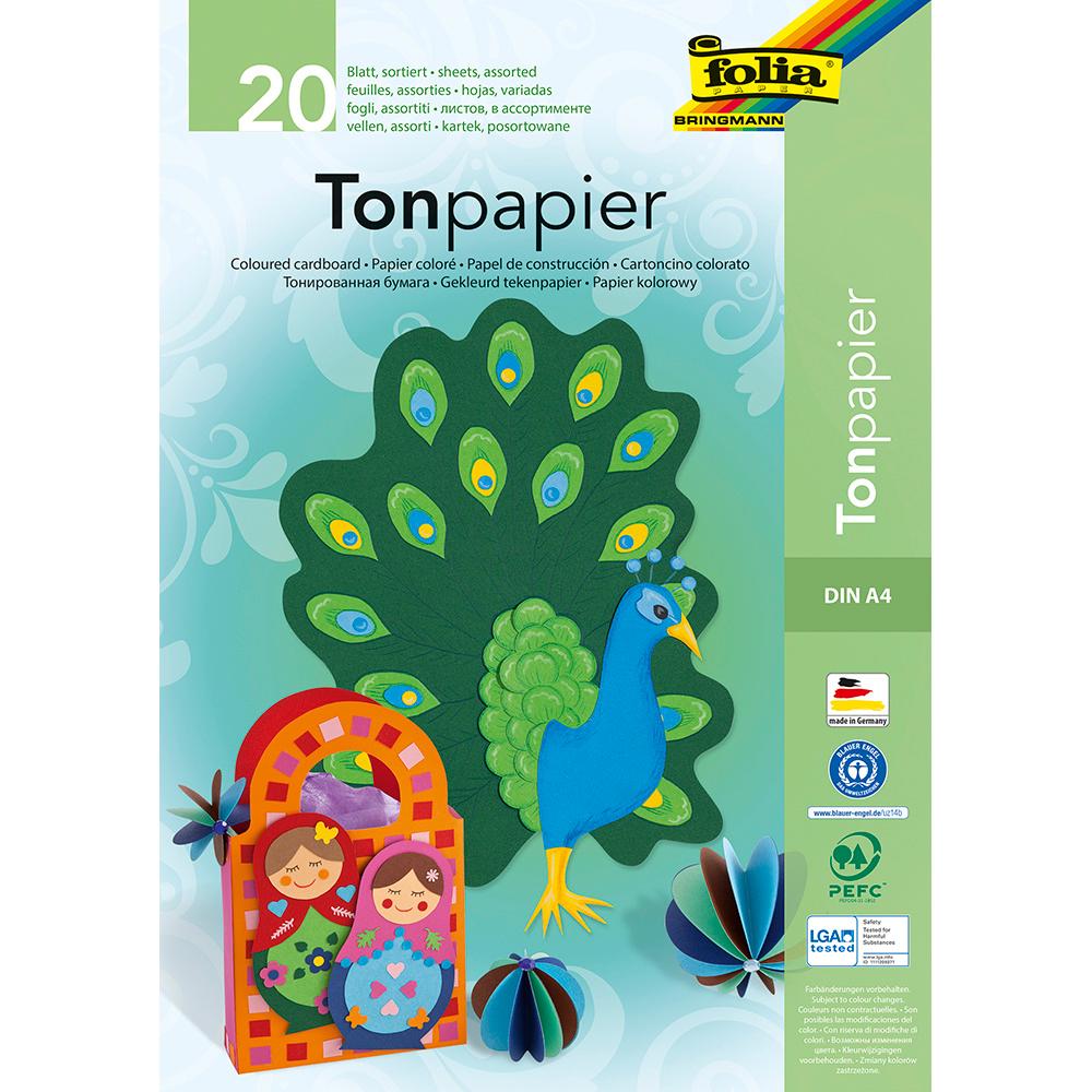 folia Tonzeichenpapierblock A4 20 Blatt farblich sortiert