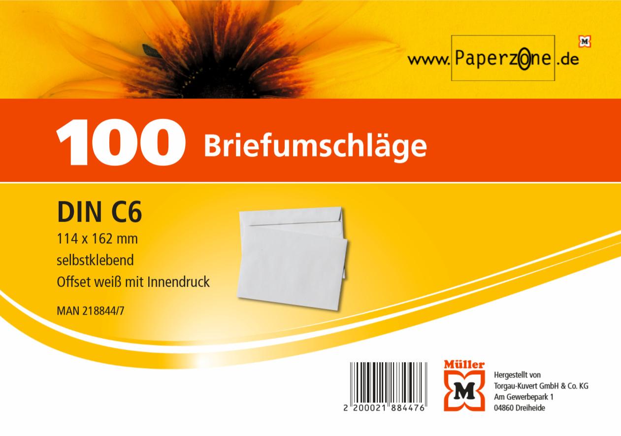 PAPERZONE Briefumschlag C6 selbstklebend weiss