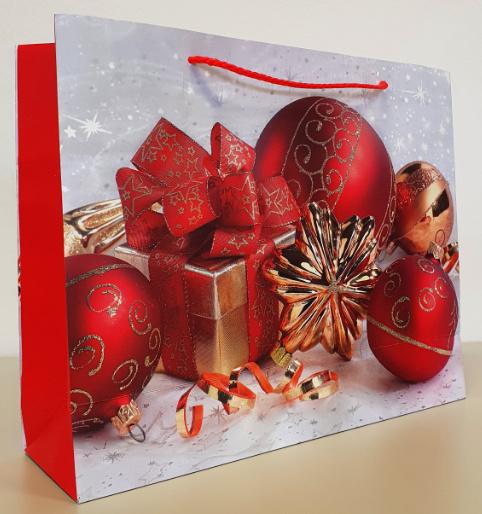 Produktbild Geschenktüte Weihnachtskugeln rot 26x32x10cm quer 2 von 2