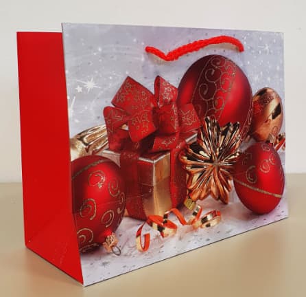 Geschenktüte X-MAS Kugel rot quer 18x23x10cm