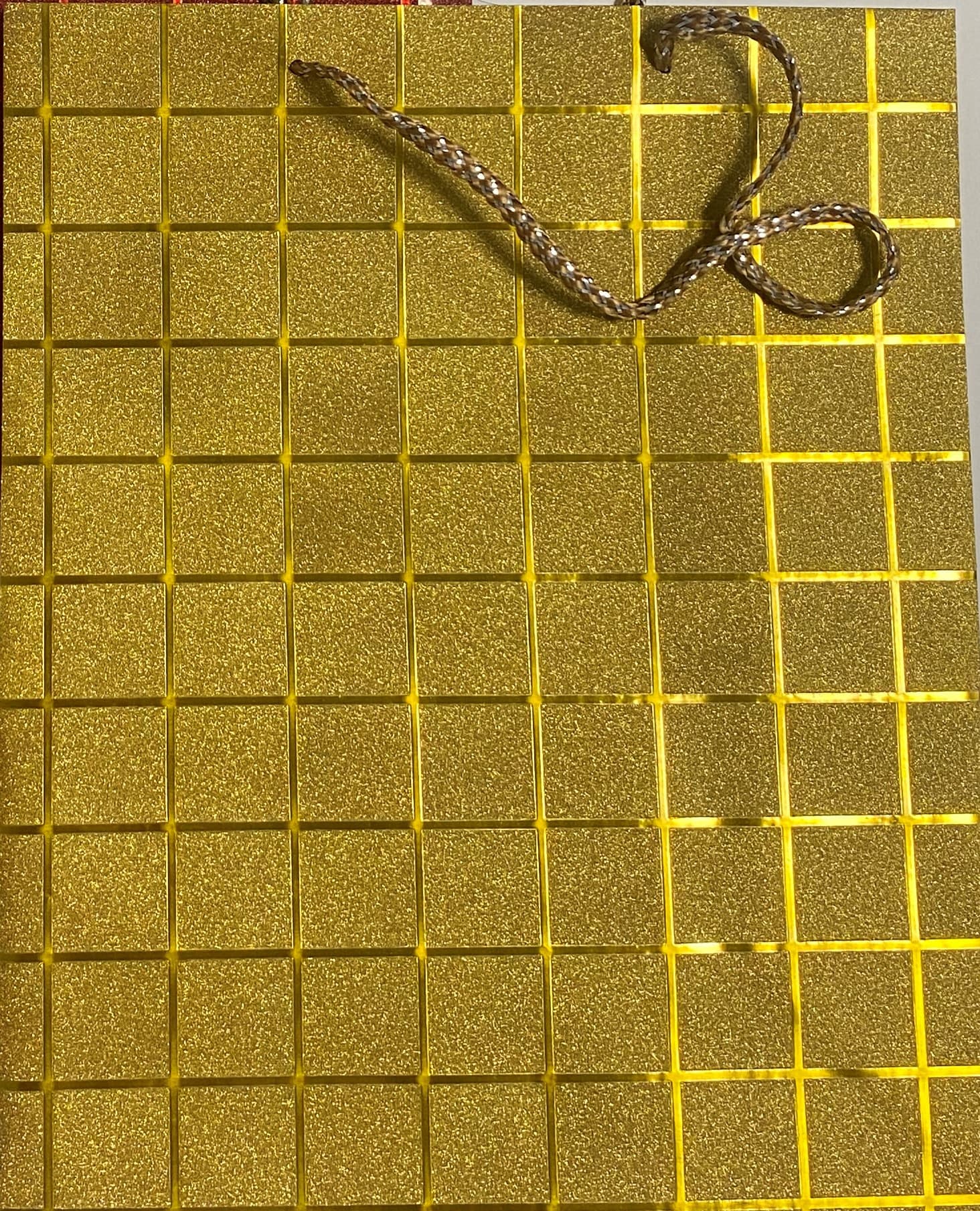 Geschenktüte gross Glitter gold kariert 32x26x13cm