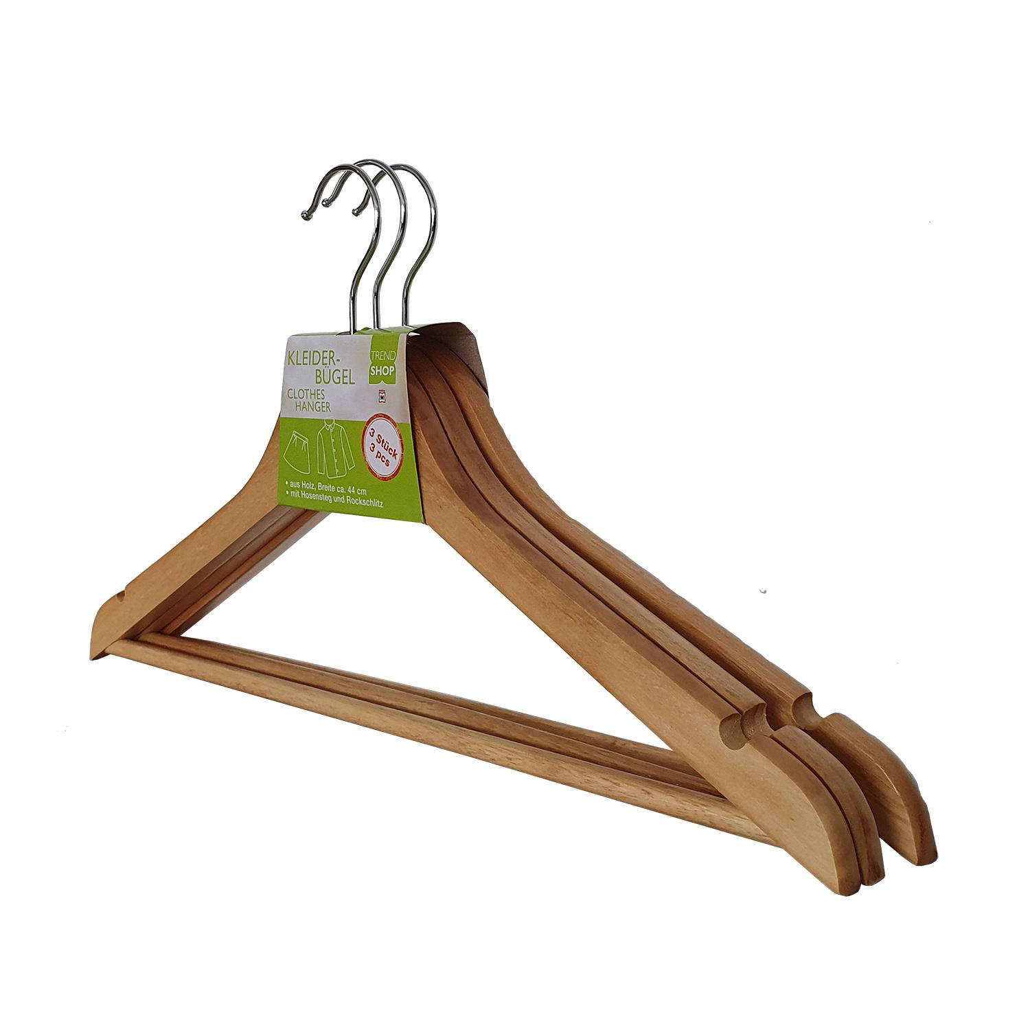 TRENDSHOP Kleiderbügel mit Steg aus Holz 3er Set