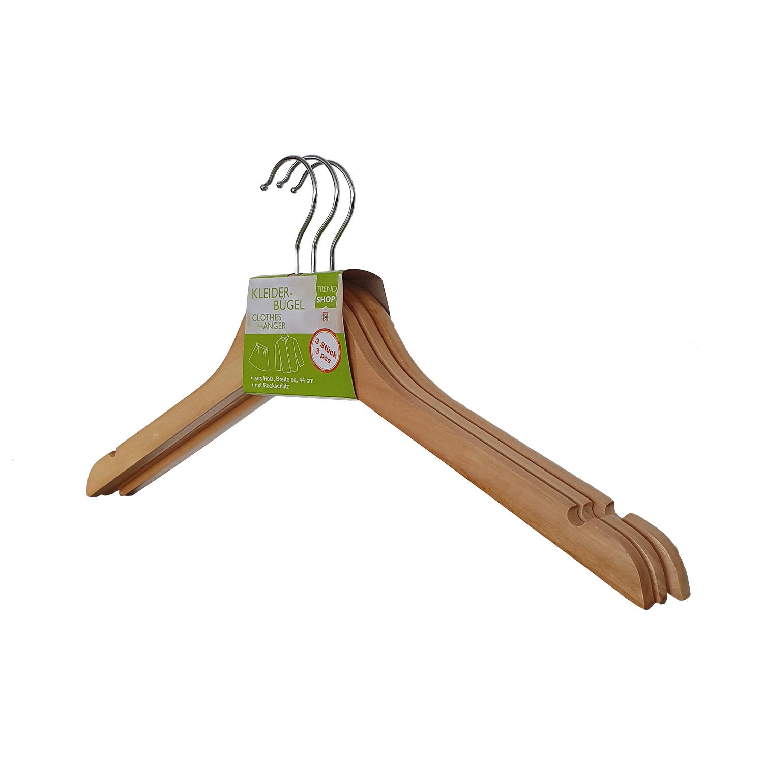 TRENDSHOP Kleiderbügel mit Rockschlitz aus Holz 3er Set