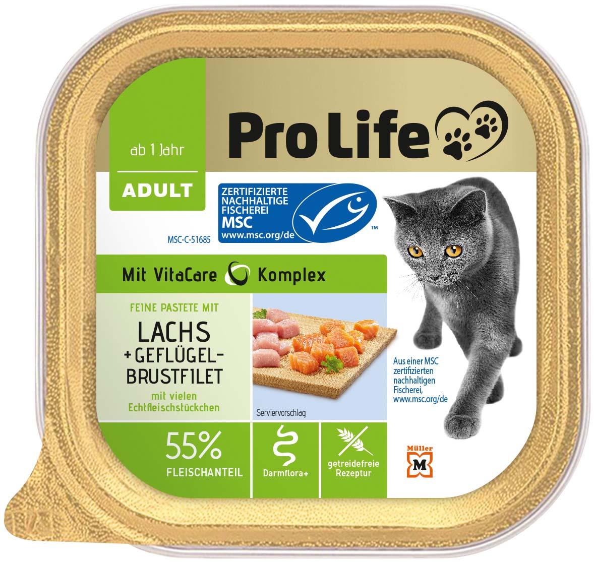 Pro Life Katze Katzennassfutter - Pastete mit Geflügelbrustfilet und Lachs