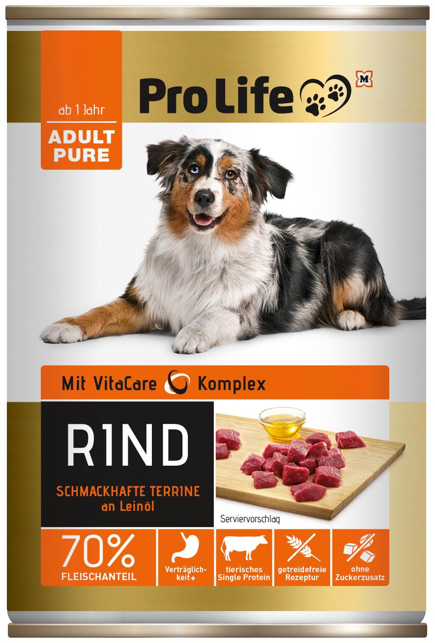 Pro Life Hundenassfutter - Terrine mit Rind an kaltgepresstem Leinöl
