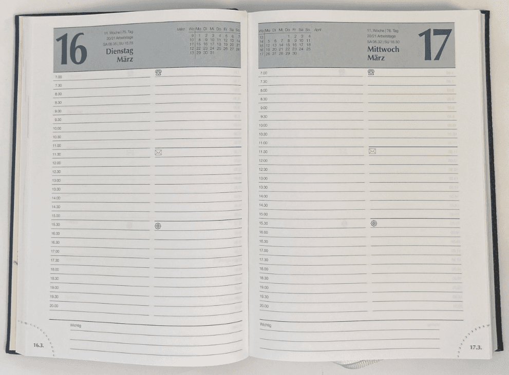 KALENDER-BUCH 2027  A5 Bicolor Onda Blau/Blau
