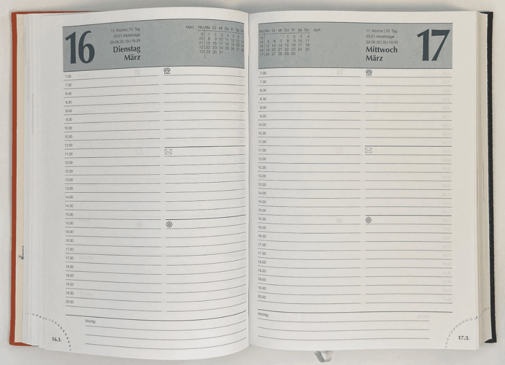 KALENDER-BUCH 2027  A5 Bicolor Onda Blau/Orange