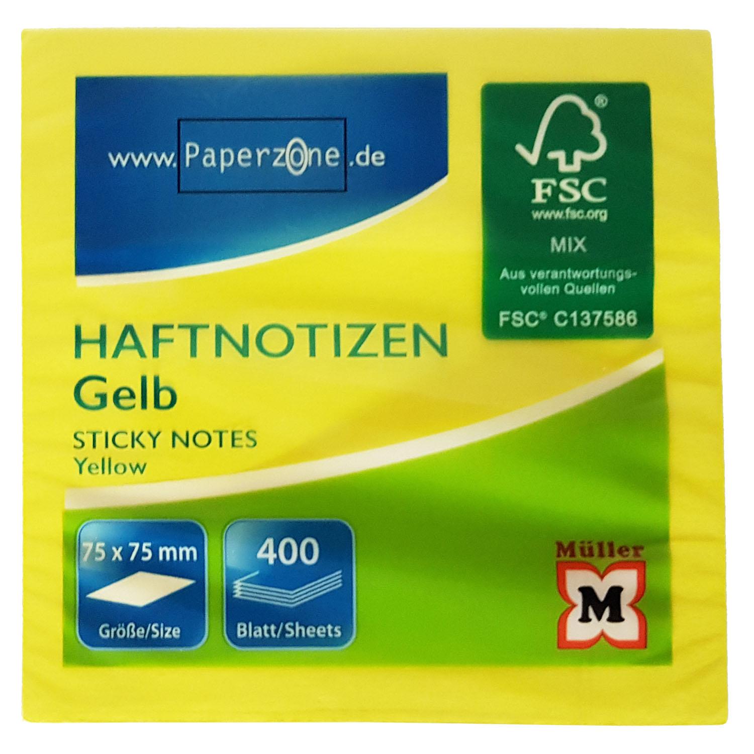 PAPERZONE Haftnotizwürfel 400 Blatt gelb