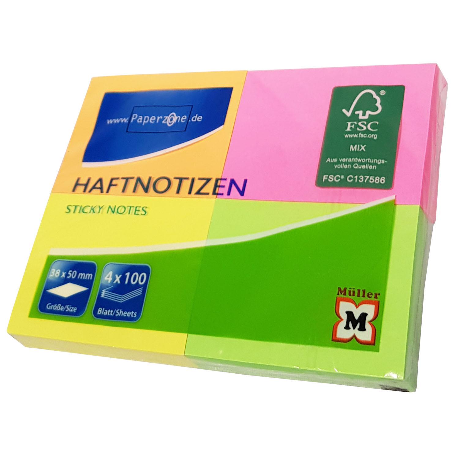 Produktbild PAPERZONE Haftnotizen neon 38x50mm 4x100Blatt 2 von 2