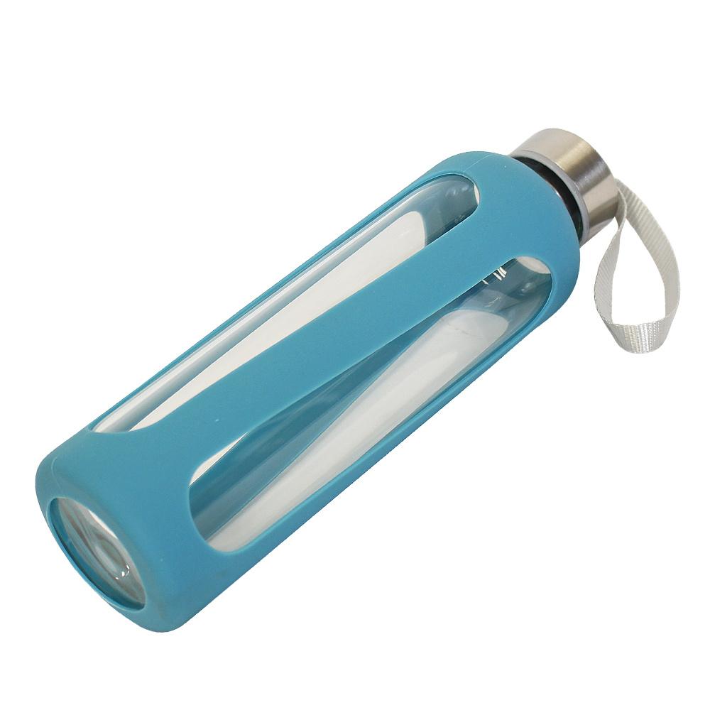 Produktbild TRENDSHOP Trinkflasche aus Glas mit Silikonmantel 0,6l 2 von 3