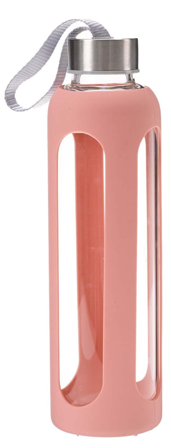 TRENDSHOP Trinkflasche aus Glas mit Silikonmantel 0,6l