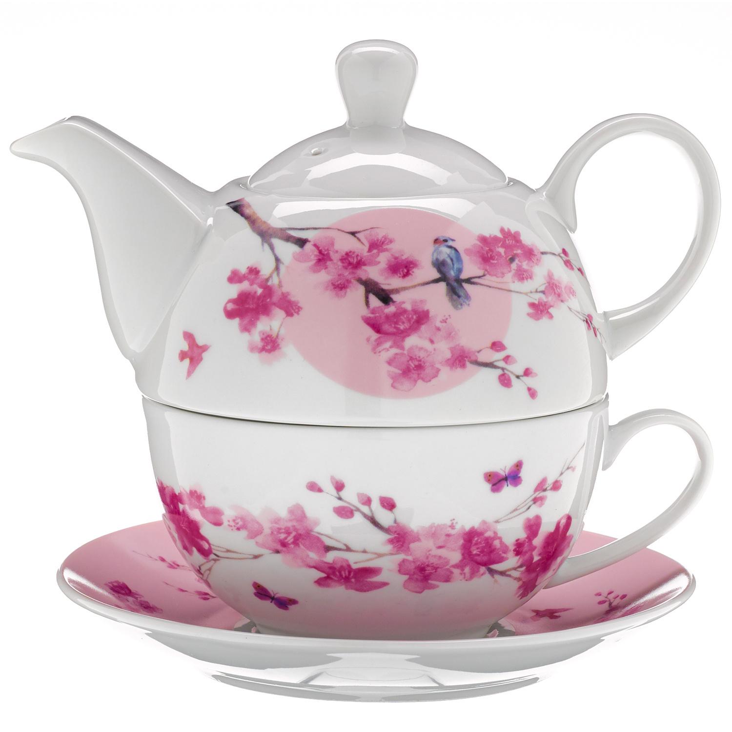 TRENDSHOP Tee-Set Tea for One 4-teilig Kirschblüte