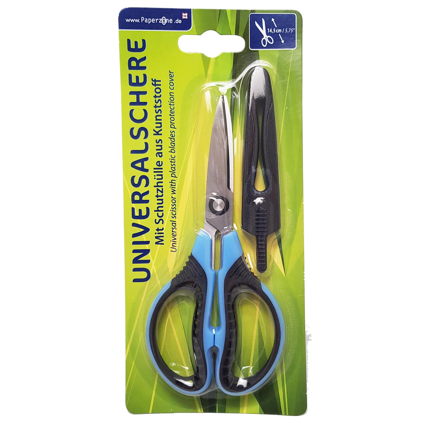 PAPERZONE Universalschere aus Edelstahl mit Schutzcover 14,5cm blau