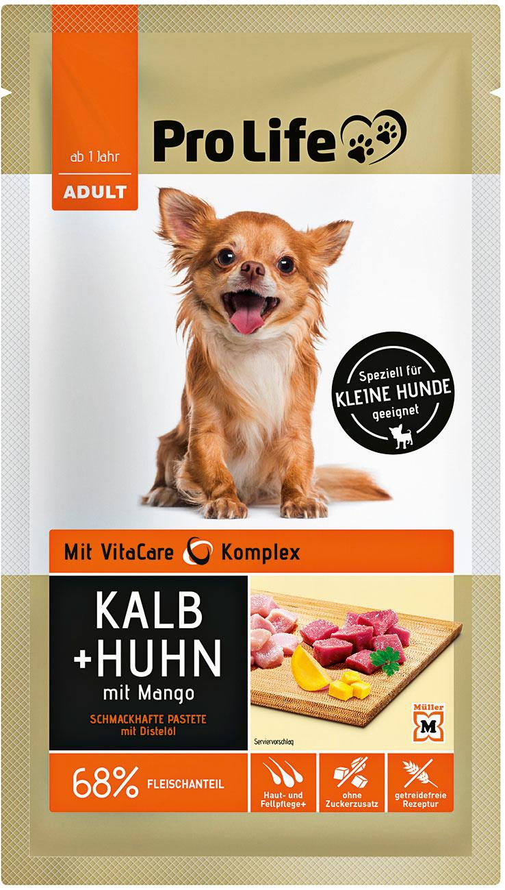 Pro Life Nassfutter für Hunde mit Kalb, Huhn und Mango an Distelöl