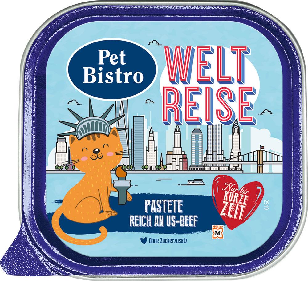 Pet Bistro Katzenfutter Weltreise Pastete reich an US-Beef