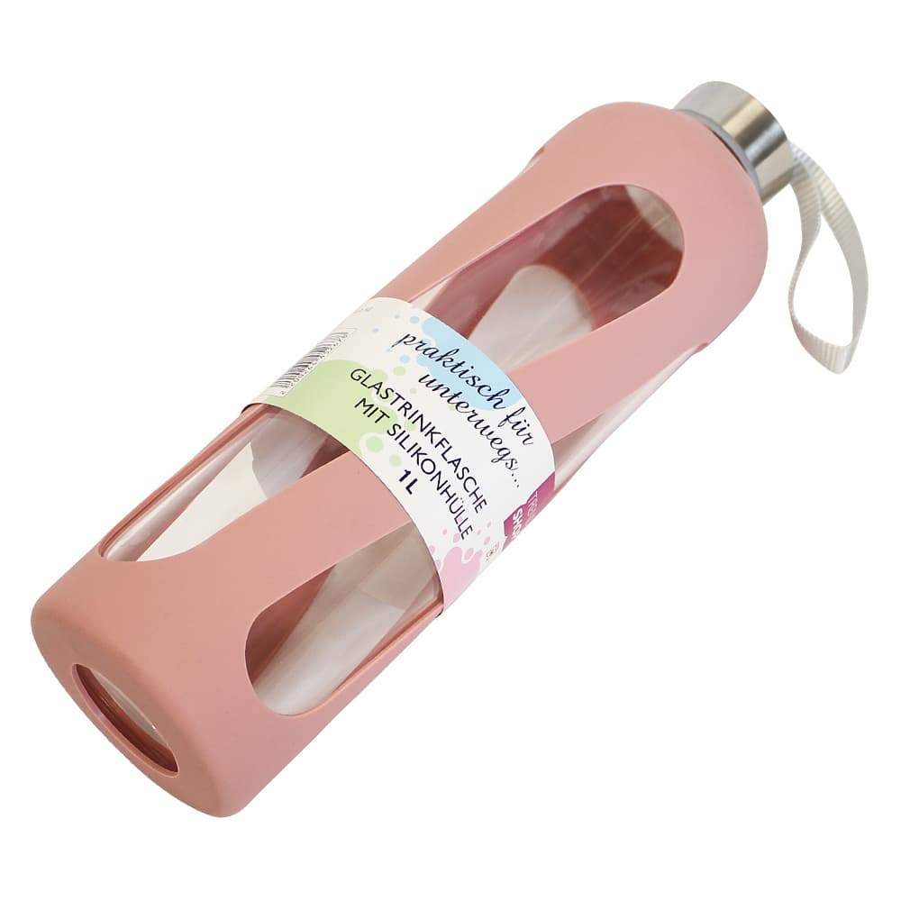 Produktbild TRENDSHOP Trinkflasche aus Glas mit Silikonmantel 1l 3 von 4