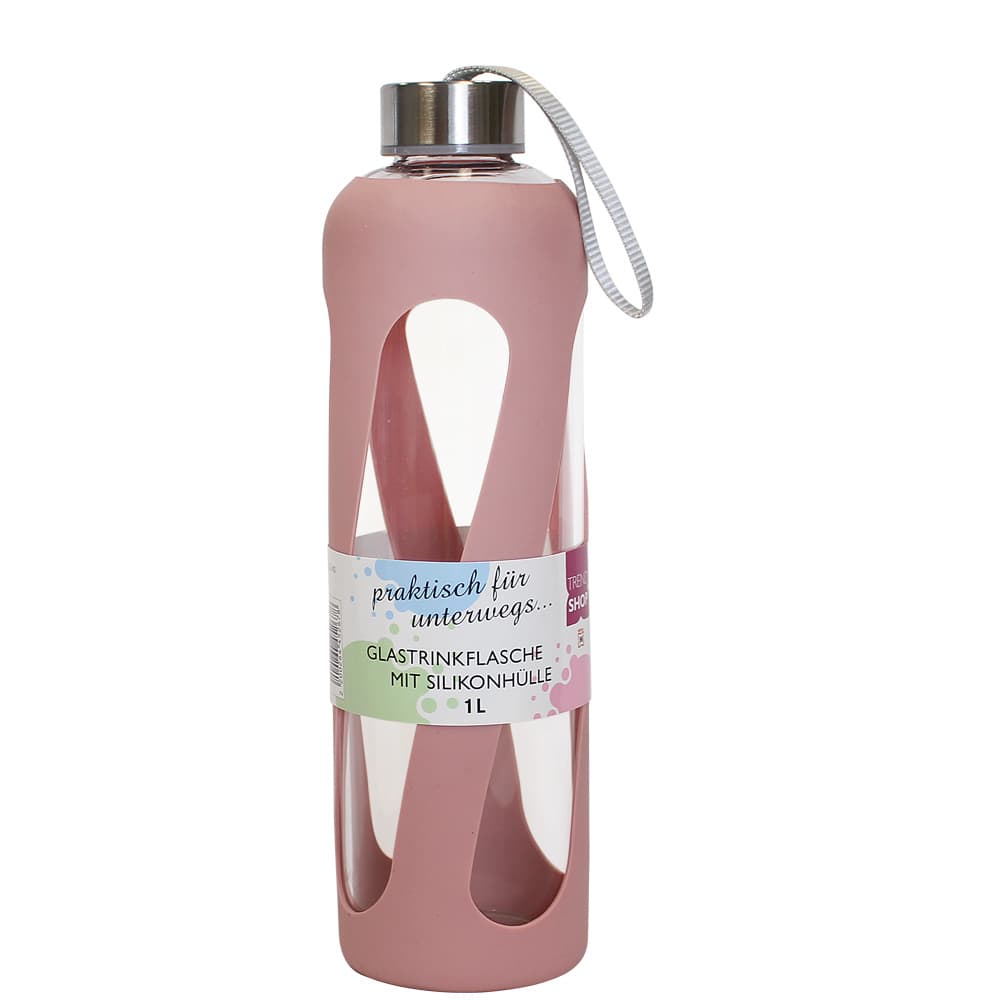 Produktbild TRENDSHOP Trinkflasche aus Glas mit Silikonmantel 1l 2 von 4