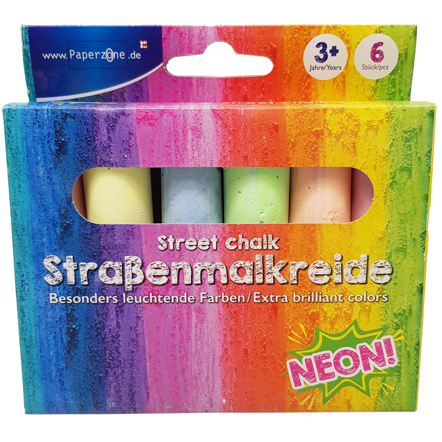 PAPERZONE Straßenmalkreide neon 6er Karton
