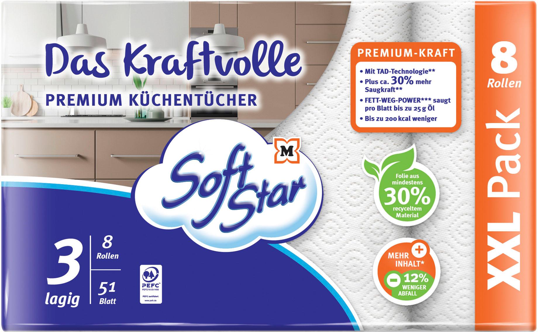 SoftStar Das Kraftvolle Premium Küchentücher  8x51 Blatt 3-lagig