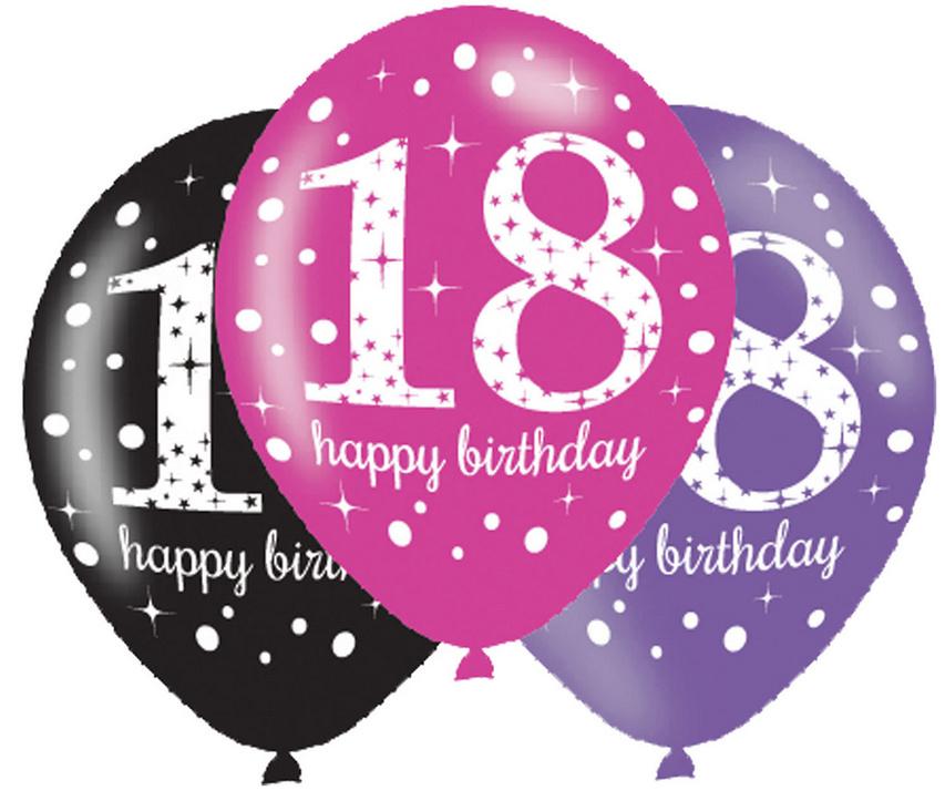 Amscan - 6 Latex Balloons Pink Celebration Age 18, 27.5 cm