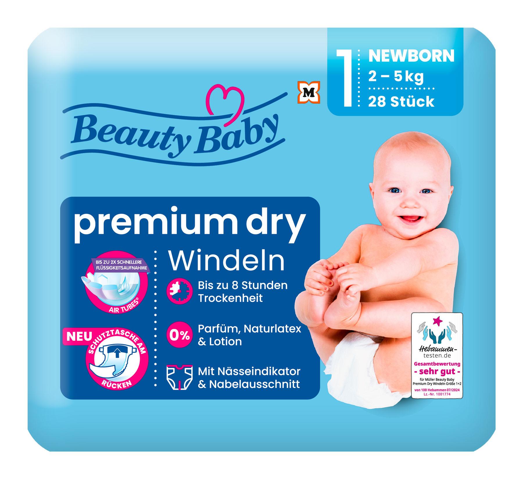 Beauty Baby Premium Dry Windeln, Größe 1 Newborn, 2-5 kg