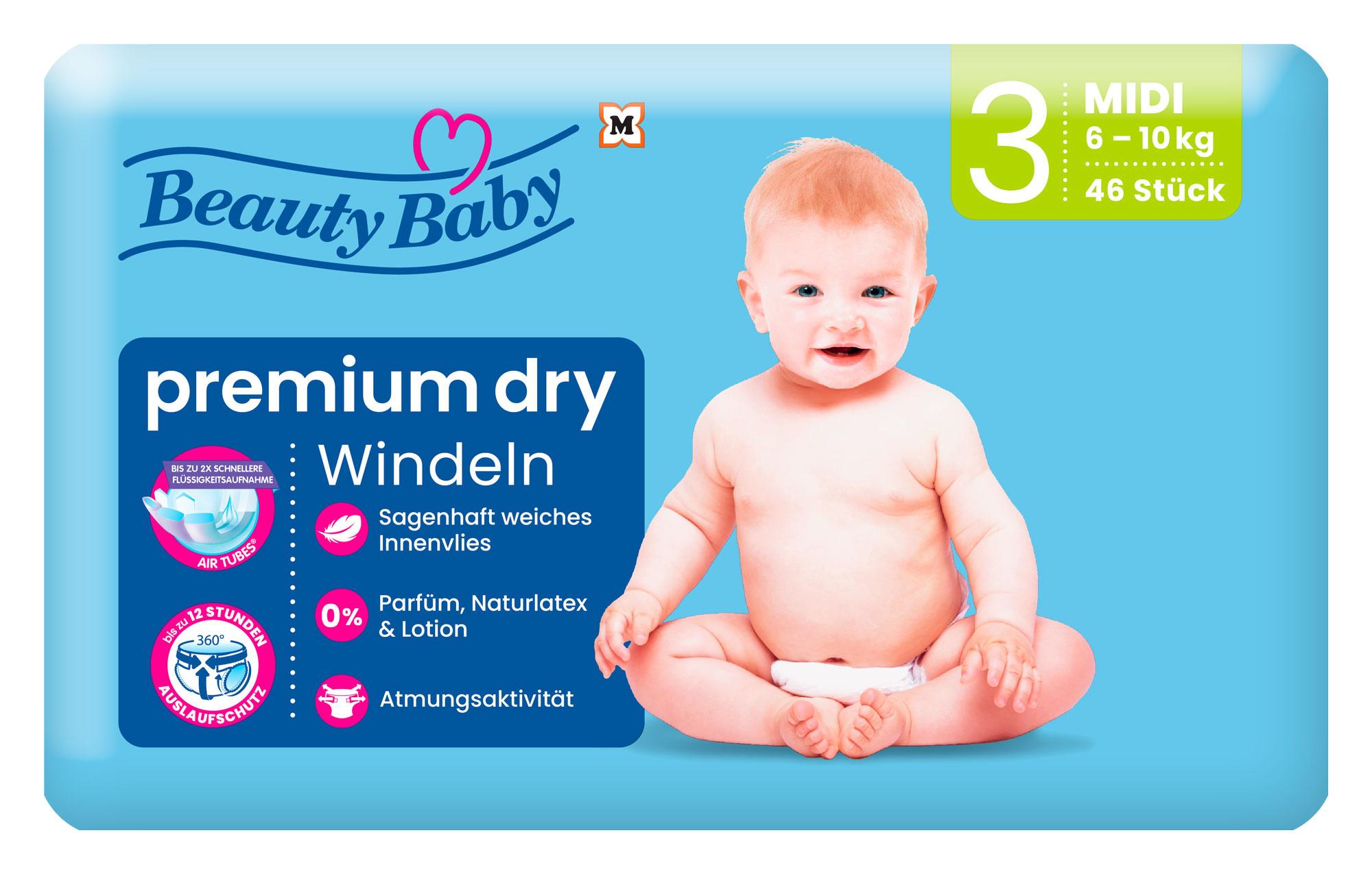 Beauty Baby Premium Dry Windeln, Größe 3 Midi, 6-10 kg