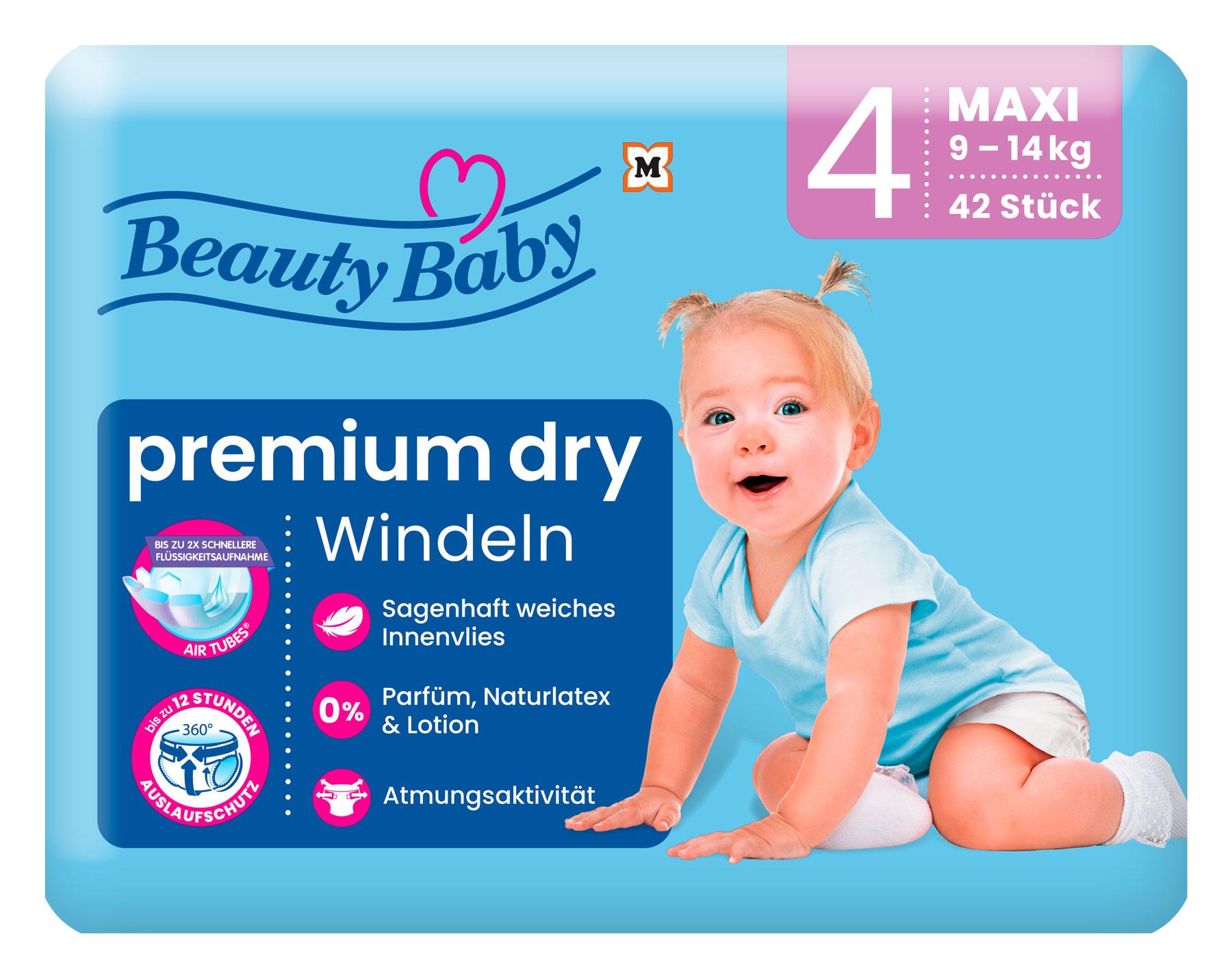 Beauty Baby Premium Dry Windeln, Größe 4 Maxi, 9-14 kg