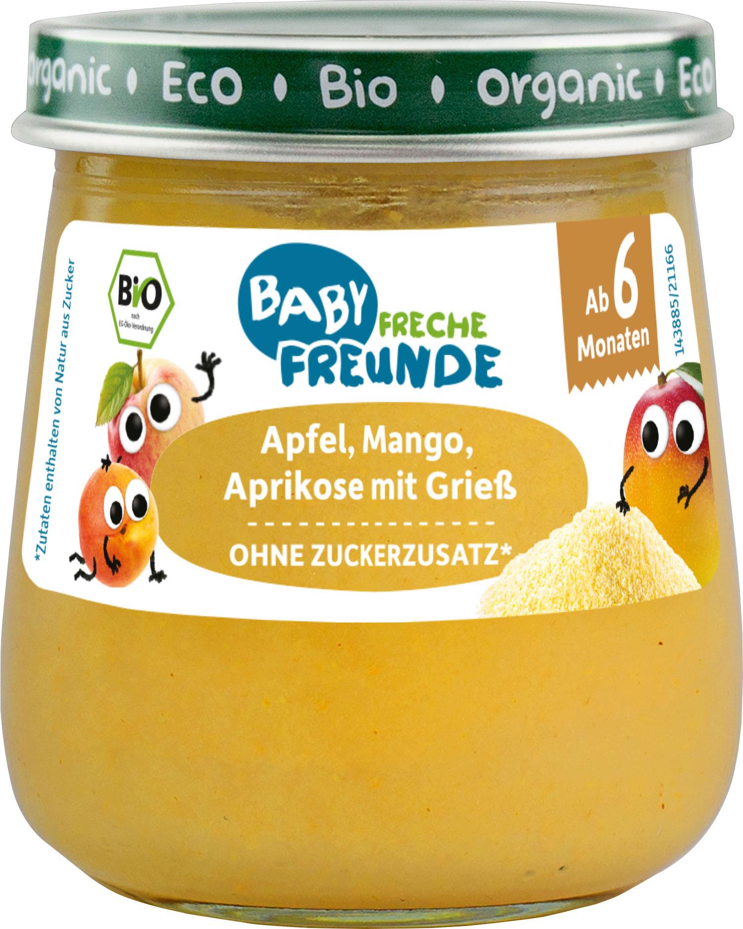 Freche Freunde Bio Gläschen Apfel, Mango, Aprikose mit Grieß