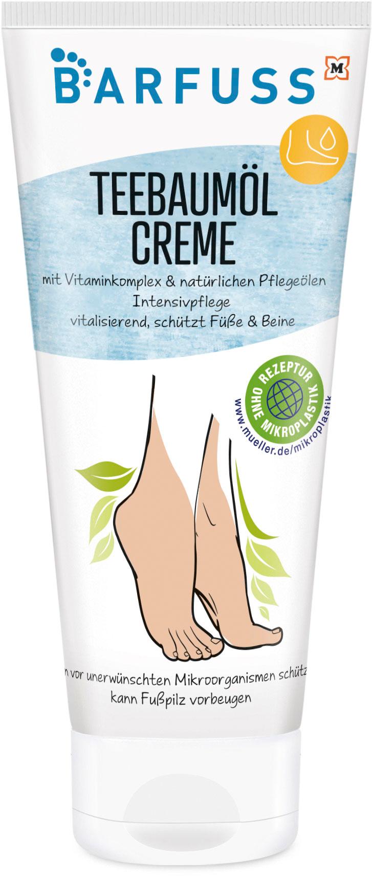 BARFUSS Teebaumöl Fußcreme mit Vitaminkomplex und Pflegeölen