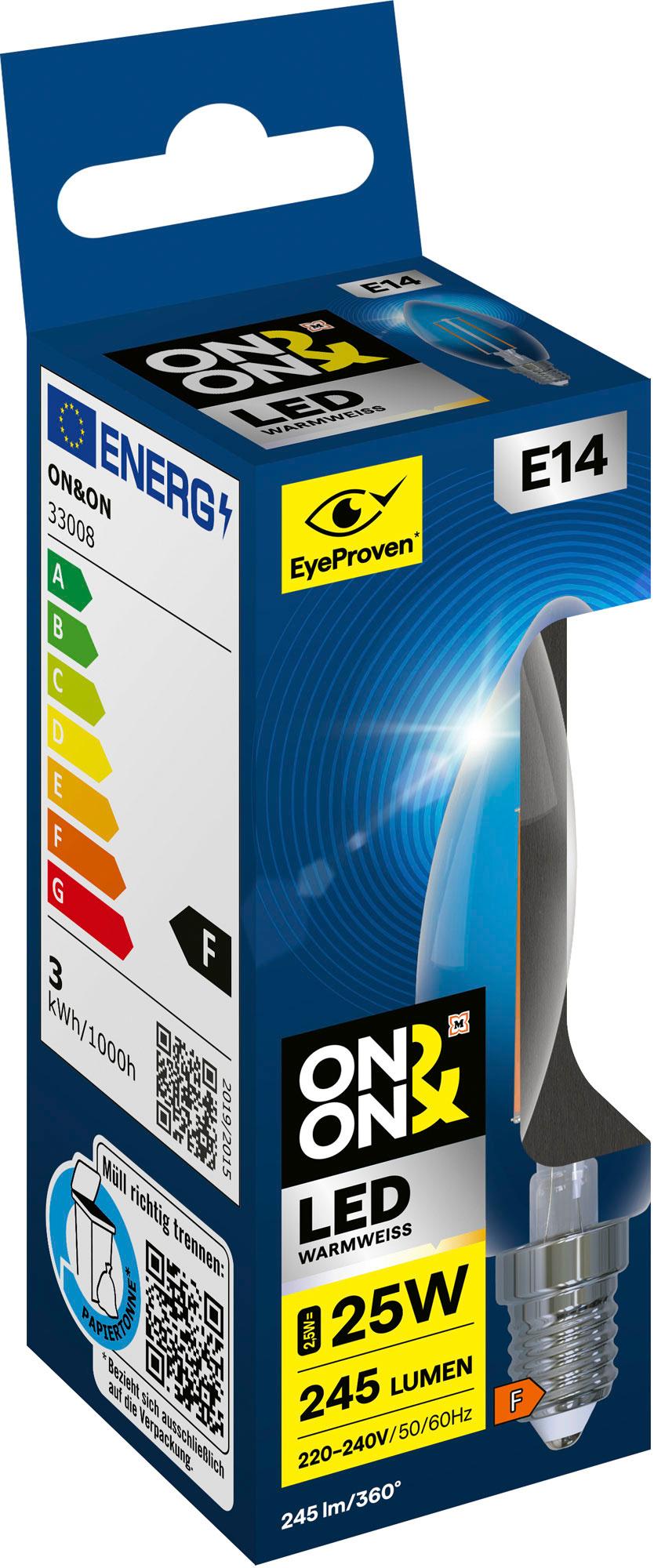 ON&ON LED-Lampe Retro Kerze E14 25 Watt