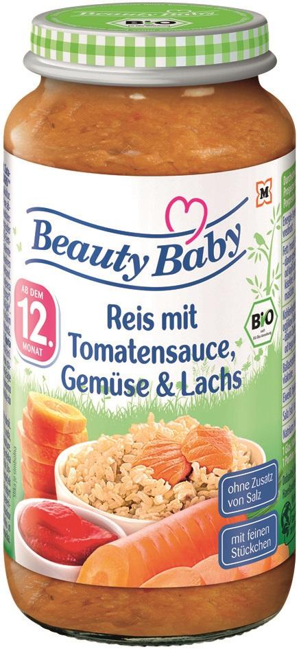 Beauty Baby Reis mit Tomatensauce, Gemüse&Lachs