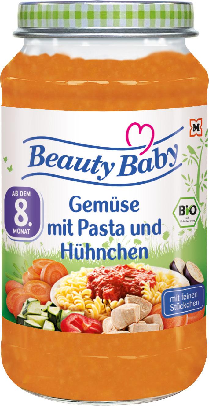 Beauty Baby Babygläschen Bio Menü Gemüse mit Pasta und Hühnchen