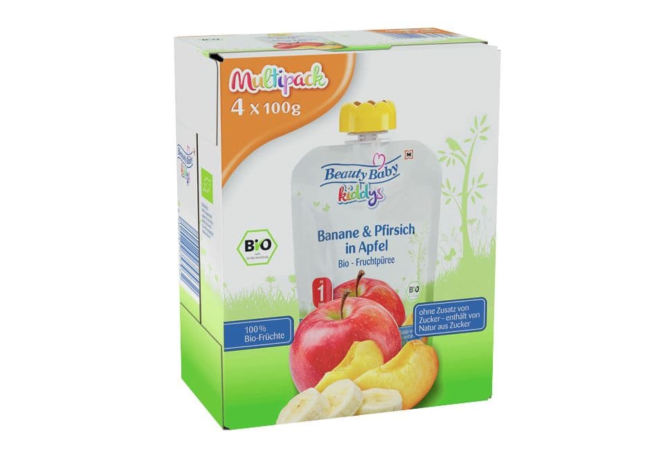 Beauty Baby Kiddys Bio Quetschie Banane & Pfirsich in Apfel Multipack