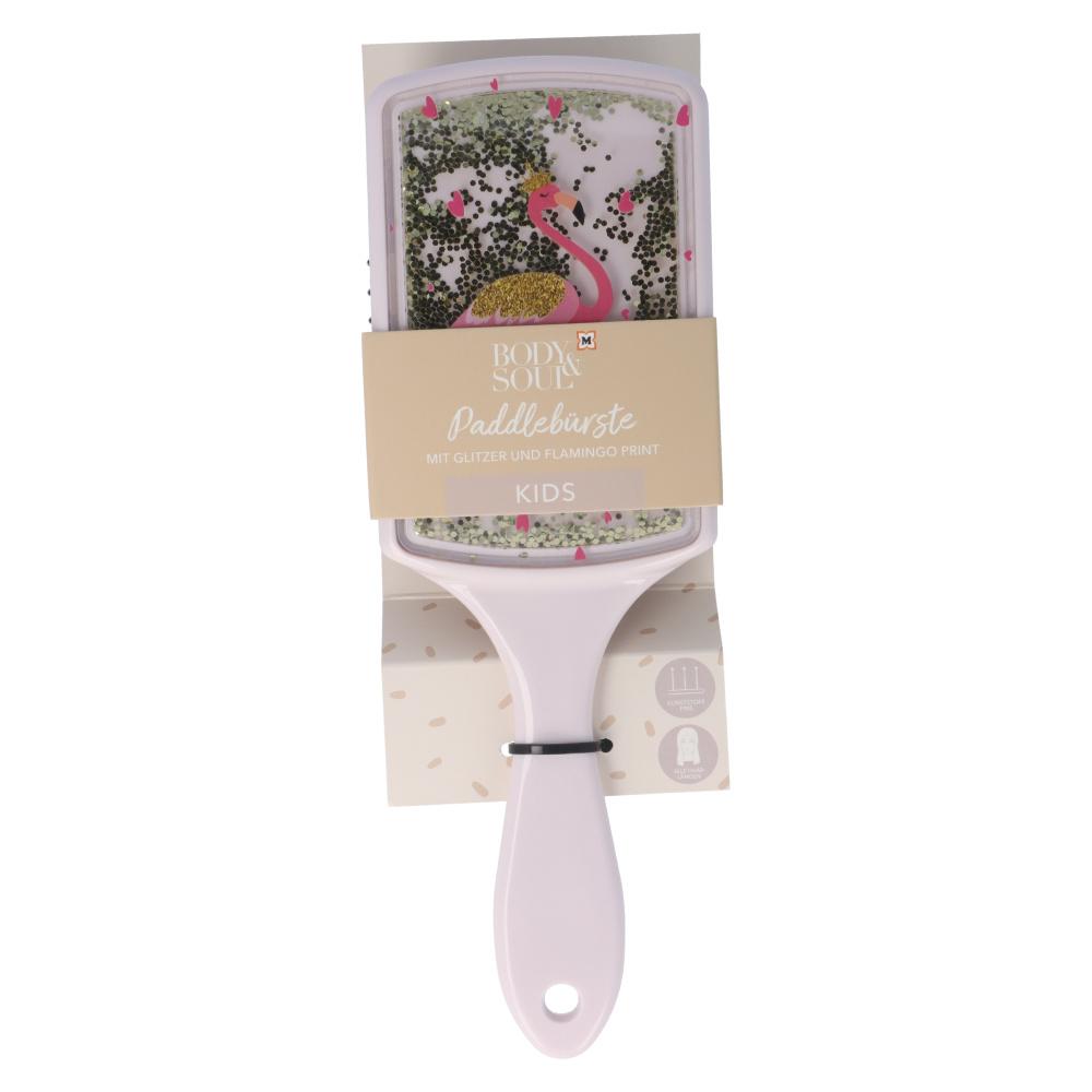 BODY&SOUL Paddle Bürste mit Glitzer und Flamingo Print