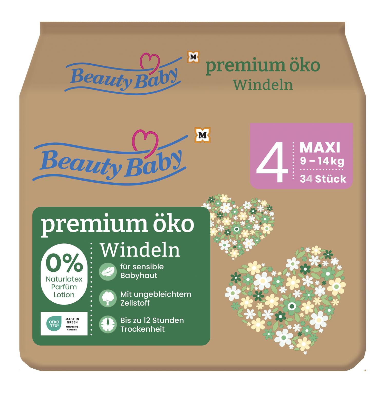 Beauty Baby Windeln Öko, Größe 4 Maxi, 9-14 kg