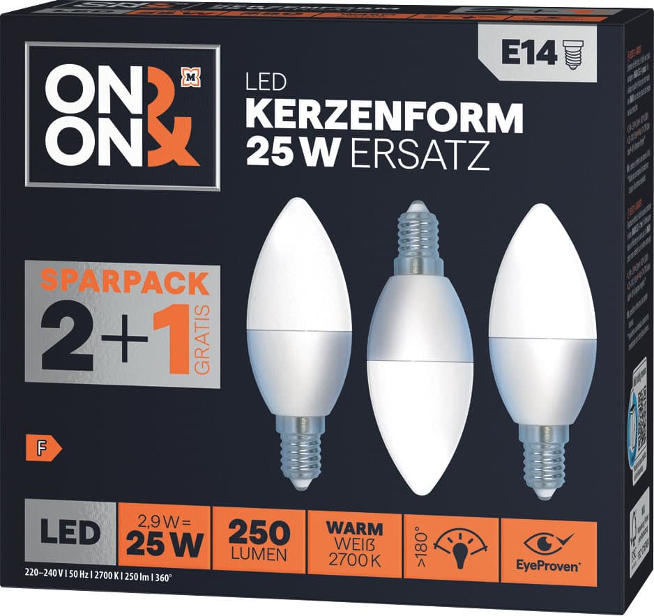 ON&ON LED-Lampe SMD Kerze E14 25W 3er Pack
