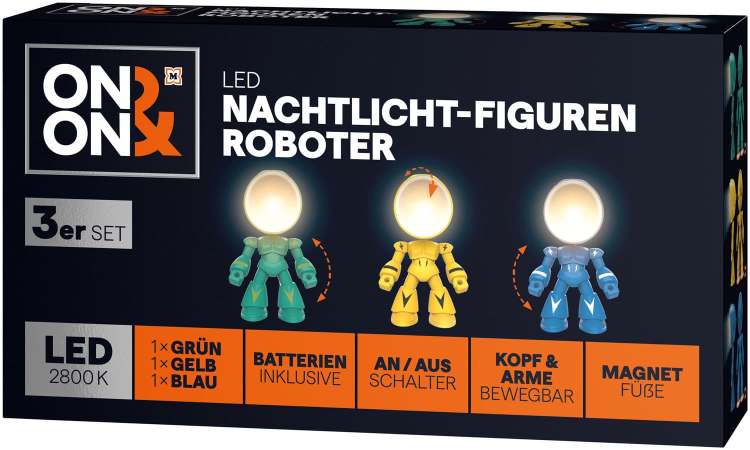 ON&ON LED Nachtlicht Roboter 3er Set