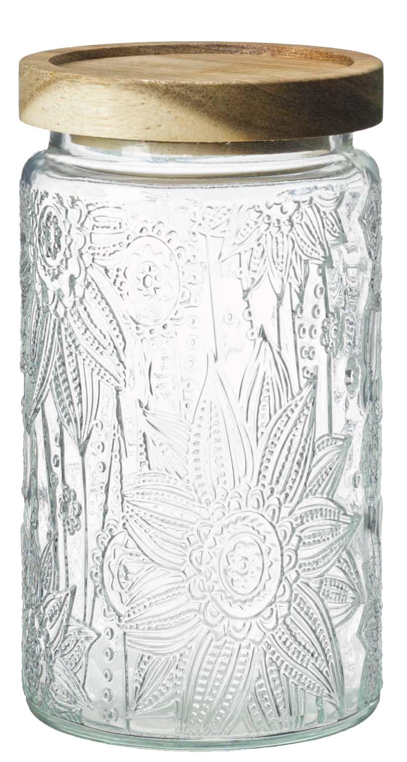TRENDSHOP Vorratsglas Bambusdeckel Blumen 1l