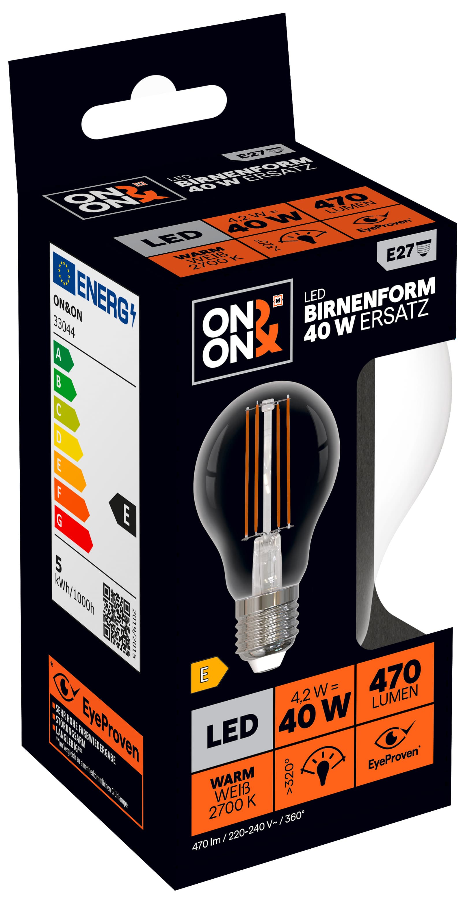 ON&ON LED-Lampe Retro Birne E27 40 Watt