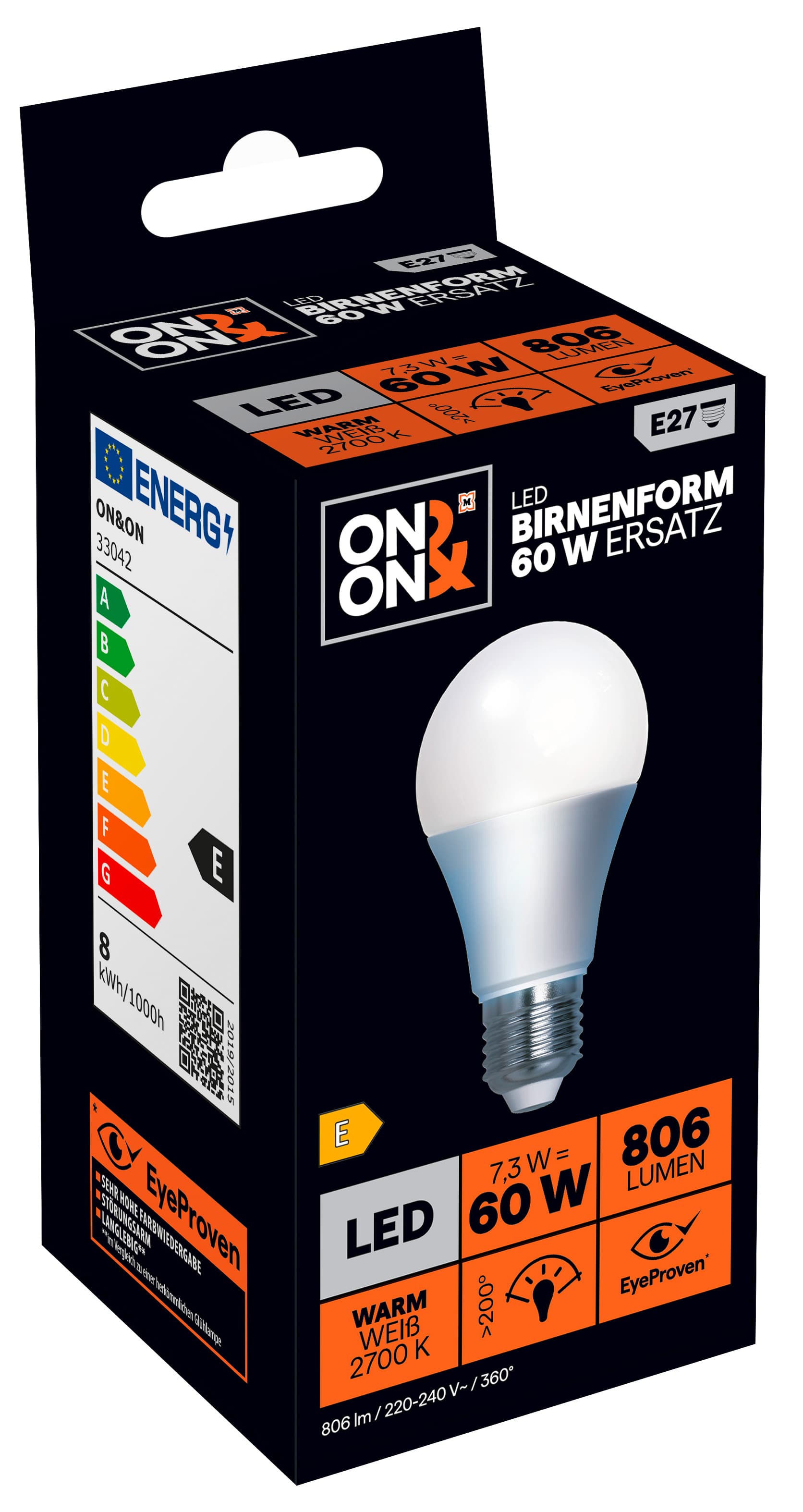 ON&ON LED-Lampe SMD Birne E27 60 Watt 