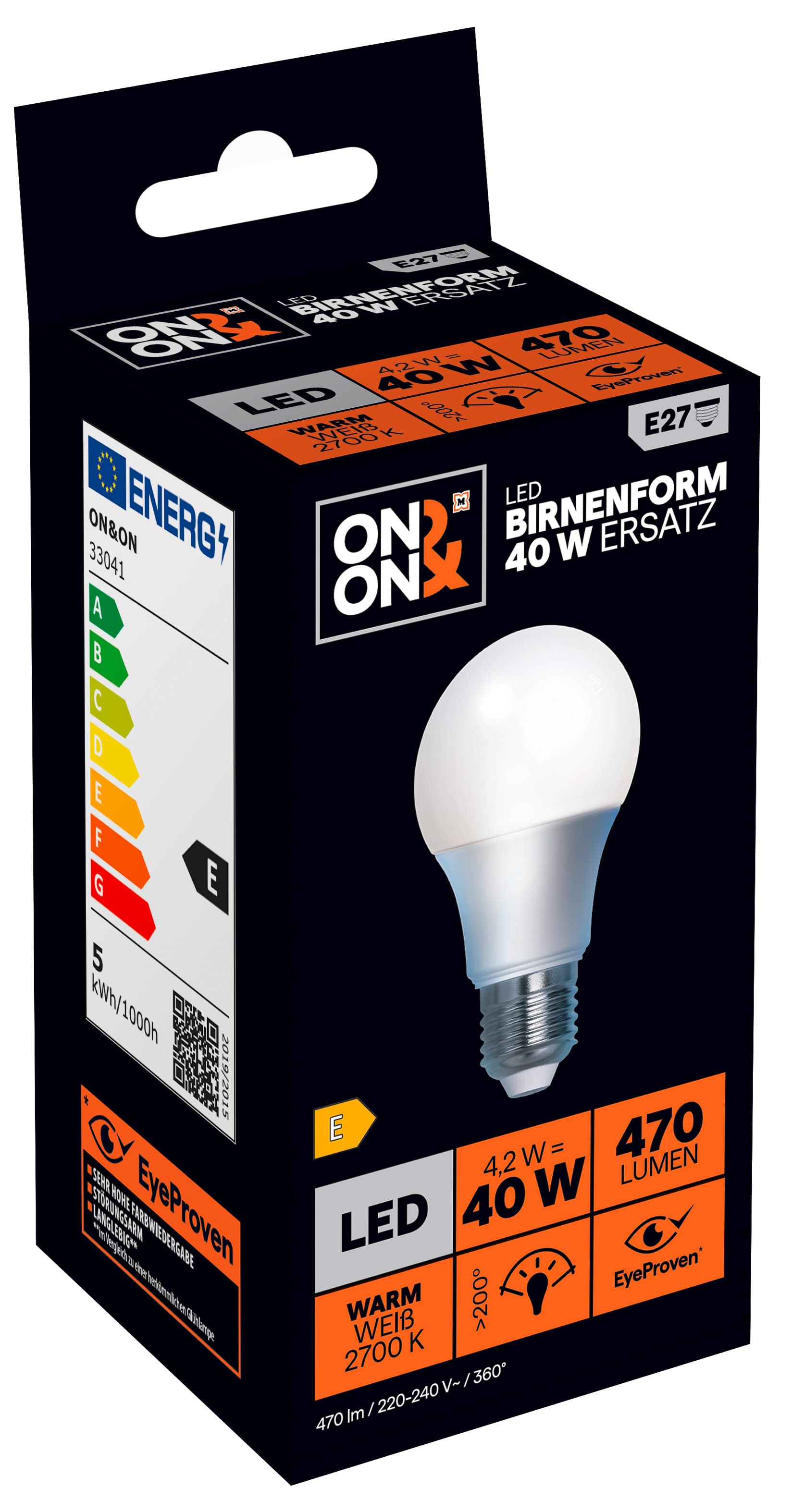 ON&ON LED-Lampe SMD Birne E27 40 Watt