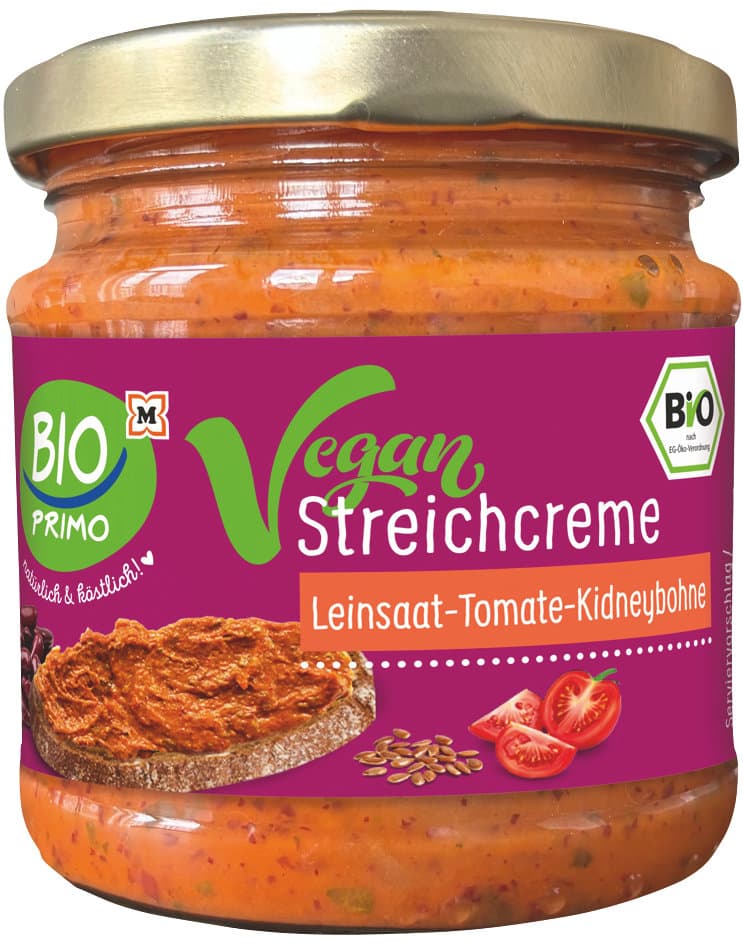 BIO PRIMO Bio Vegane Streichcreme Leinsaat, Tomate & Kidneybohne 