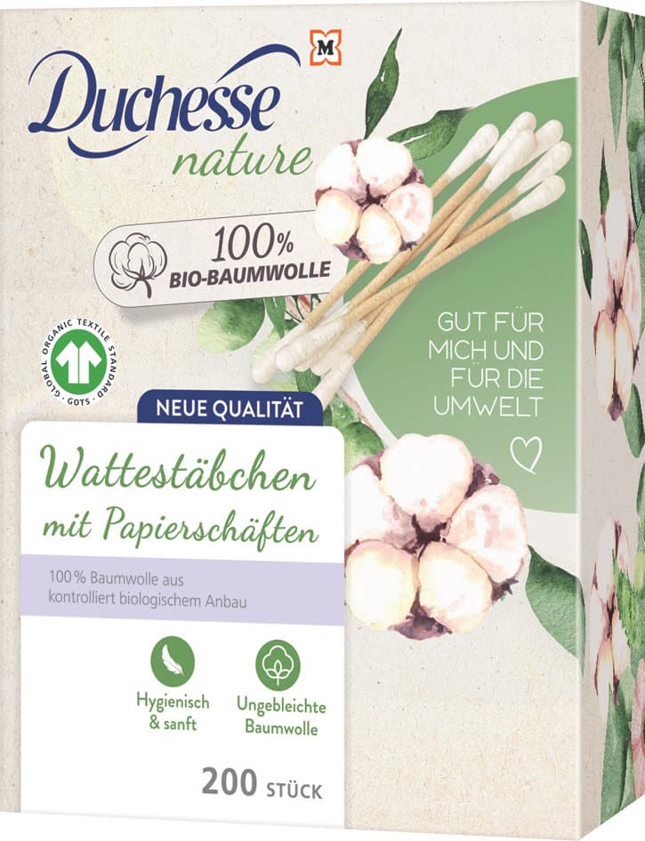 Duchesse nature Wattestäbchen mit Papierschäften